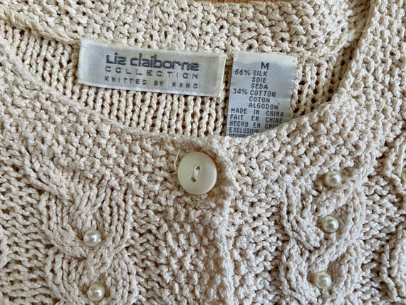 Vintage 80s Pearl Silk Cardigan *Medium* LIZ CLAI… - image 9