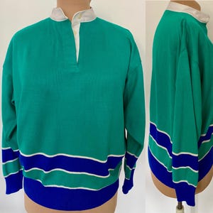 Vintage 80s Men&#39;s Knit Pullover *Large* ANDREW St JOHN Green Striped Lightweight Sweater