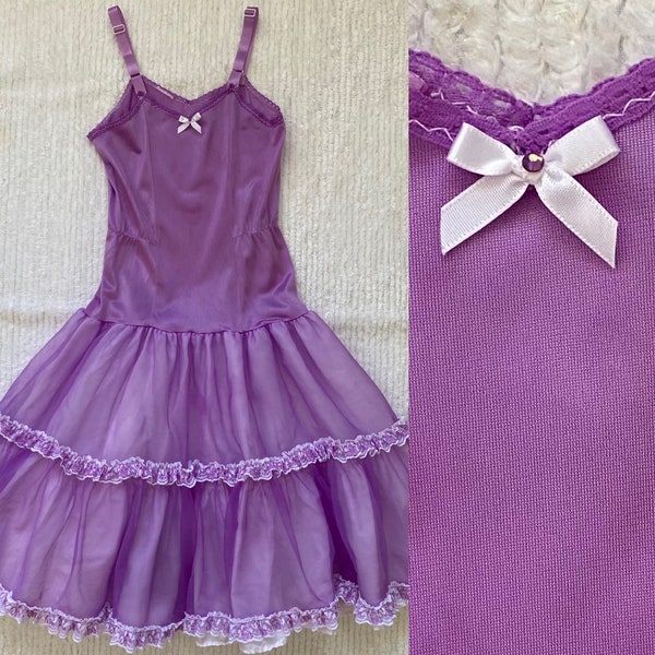 SALE! Vintage Girl's Ruffled Petticoat *Size 7* PURPLE Tiered 60s Dress Slip