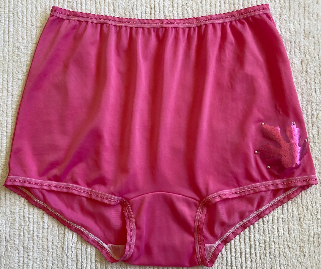 SALE Vintage Nylon Panties 3XL/10 PINK Embellished High Waist 60s