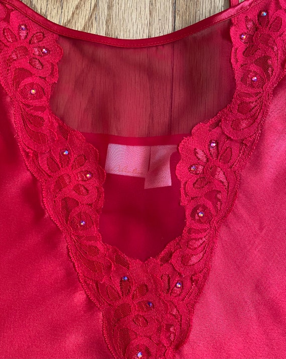 Vintage 80s Red Satin Sheer V Cami *Medium* DELIC… - image 2