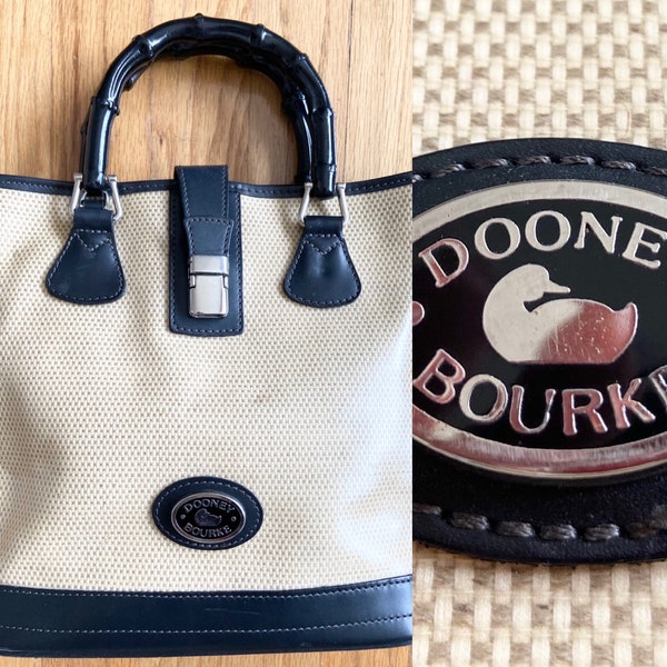 Vintage Dooney & Bourke 80s Panama Shopper Tote Bag Bamboo Handle Purse
