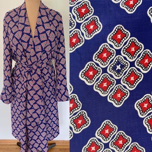 Vintage 50s Men&#39;s A STANDARD ROBE *Medium* Silky Navy Wrap Bathrobe with Storage Case
