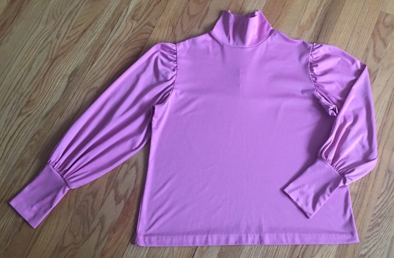 Vintage Knit *Plus44 Bust* Mock Turtleneck Top Full Puffed Sleeves Wide Cuffs