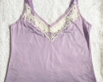 Vintage 80s Purple Nylon Cami *Size 34* MAIDENFORM Sheer Lace Embellished Camisole