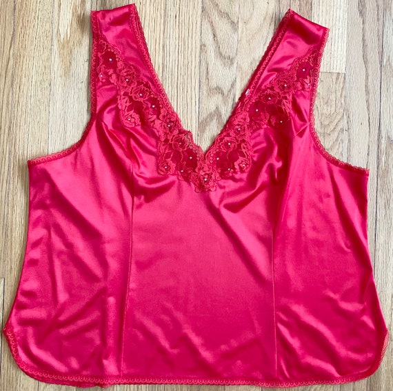 Vintage 60s Nylon Cami *Size 42/44* RED Embellish… - image 1