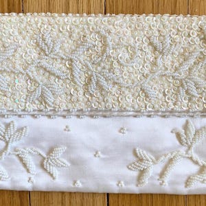 Bolso de mano de boda vintage de los años 60 con cuentas de perlas, de satén marfil, para novia