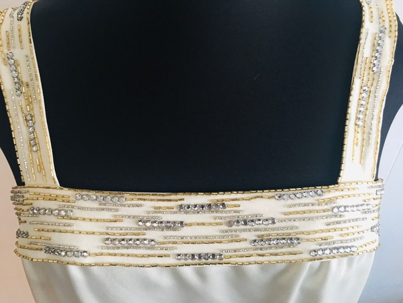 Vintage NOLAN MILLER *Size 16* Faux Silk Beaded Rhinestone Embellished Camisole Cami Tank Top