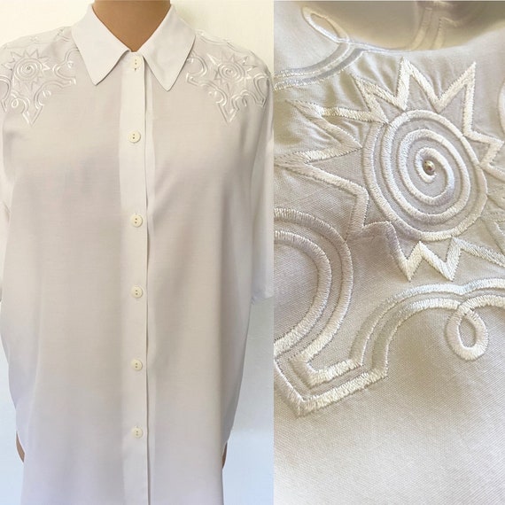 SALE! Vintage 90s Embroidered Blouse *Size 16* IM… - image 1
