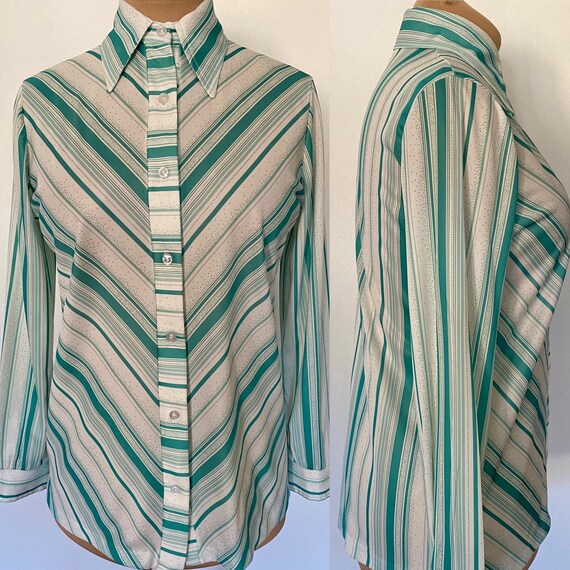 Vintage 70s Women's Striped Shirt *Large* DEVON Kn