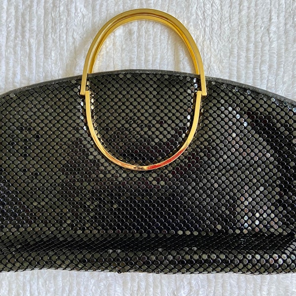 SALE! Vintage Black Metal Mesh Art Deco 80s Clutch Purse