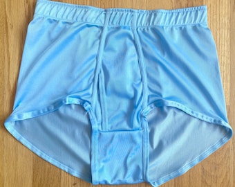 Vintage 80s Men&#39;s Nylon Briefs *Medium* BLUE Satin Fly Front Underwear