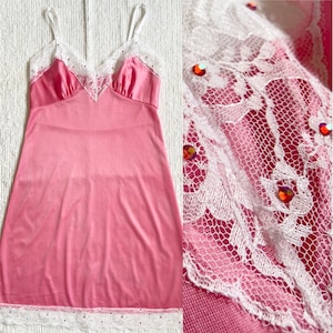 SALE! Vintage 60s PINK Dress Slip *Size 34* Nylon Sheer Lace Full Slip