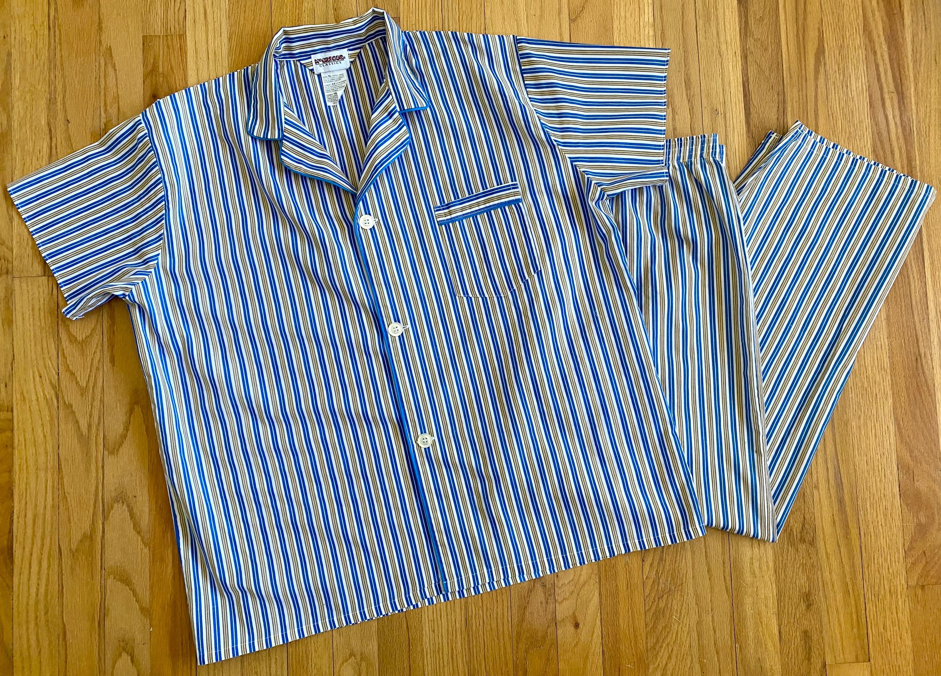 Vintage 80s Men's Pajamas *XL* McGREGOR CLASSICS Cotton Blend Blue Striped Pajama Set