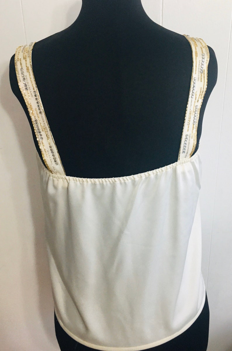 Vintage NOLAN MILLER *Size 16* Faux Silk Beaded Rhinestone Embellished Camisole Cami Tank Top