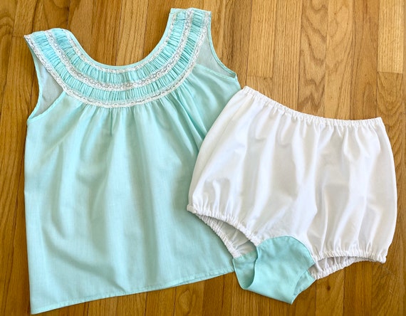SALE Vintage 60s Babydoll Pajamas small GREENCRAFT Blue Smocked Cotton Pjs Bloomers Etsy