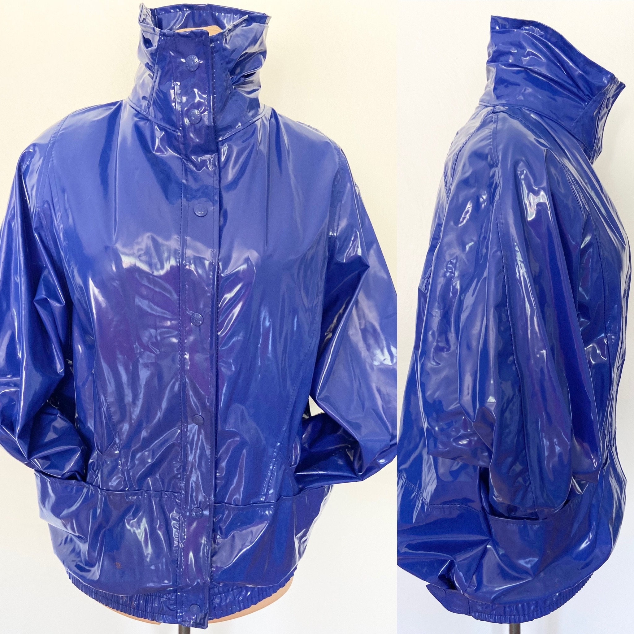 Vintage Vinyl Rain Jacket medium WIPPETTE Kenn Sporn Blue Etsy