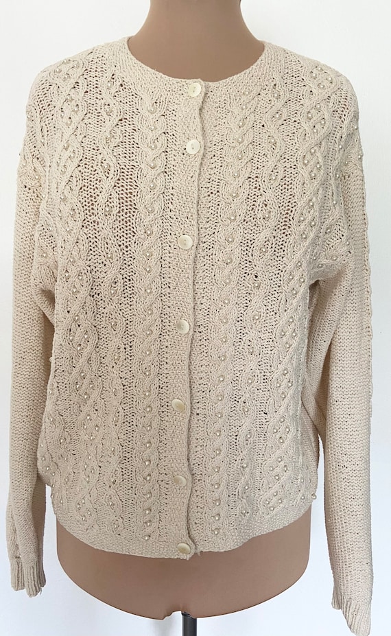 Vintage 80s Pearl Silk Cardigan *Medium* LIZ CLAI… - image 2