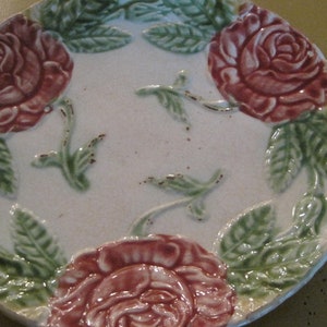 Vintage French Majolica Roses Plate