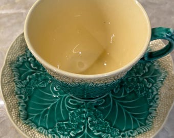 Antique Majolica Wedgwood Cauliflower Ware Cup & Saucer