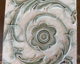 Art Nouveau Vintage Ceramic Tile Set of 2 German Trivet Majolica Reproduction Art Nouveau Vintage Ceramic Tile Set of 2 German Trivet Majolica Reproduction