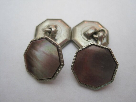 Vintage Silver Cufflinks with Mother of Pearl - image 3