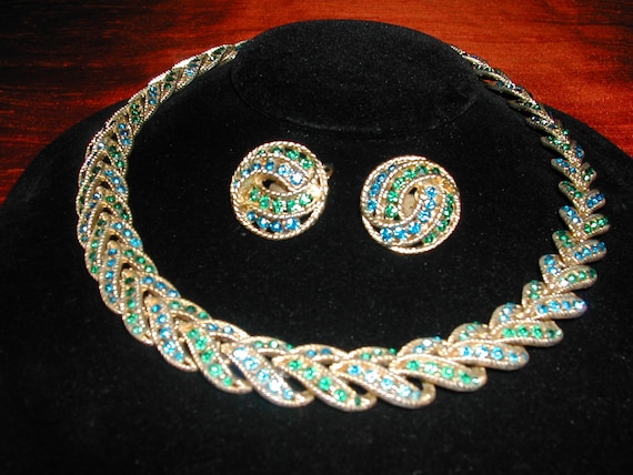 Vintage Rhinestone necklace and earrings - image 1