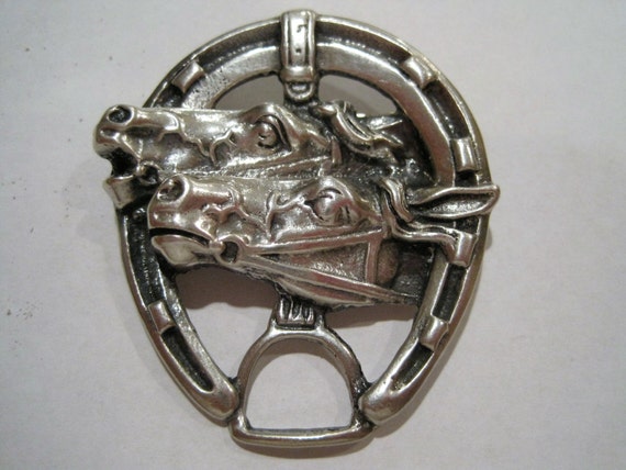 Vintage Sterling Horseshoe Stirrup Horsehead Pin - image 1