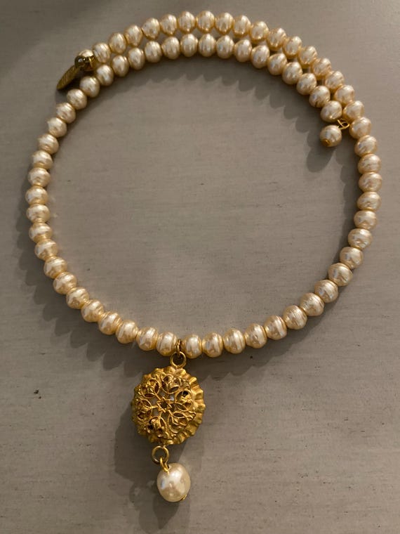 Vintage Signed Miriam Haskell Pearl Choker - image 3