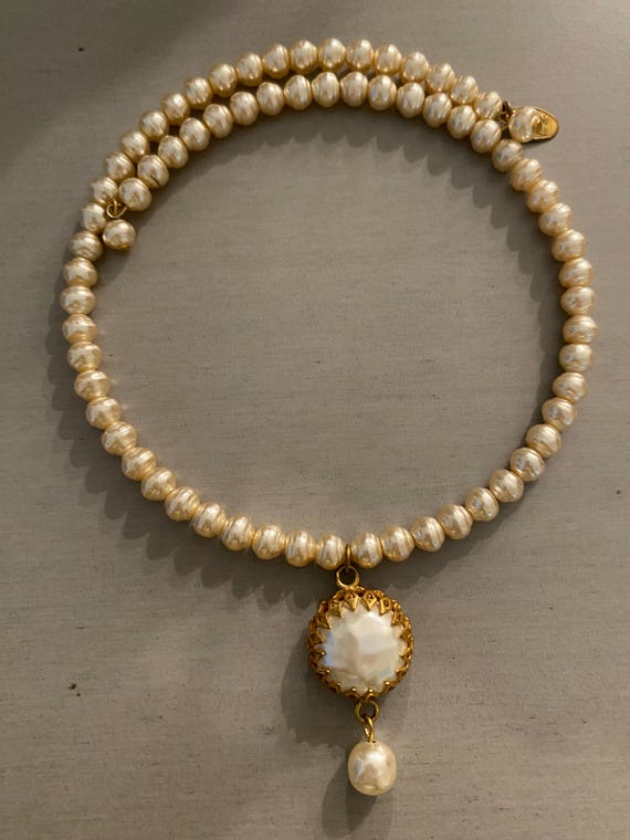 Vintage Signed Miriam Haskell Pearl Choker - image 1