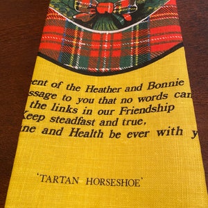 Vintage Linen Tea Towel Tartan Horseshoe