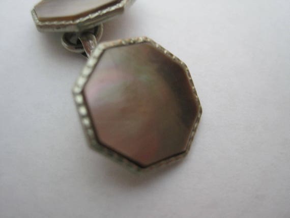 Vintage Silver Cufflinks with Mother of Pearl - image 4