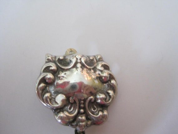 Vintage Silver Cartouche and Faux Pearl Clip Earr… - image 7