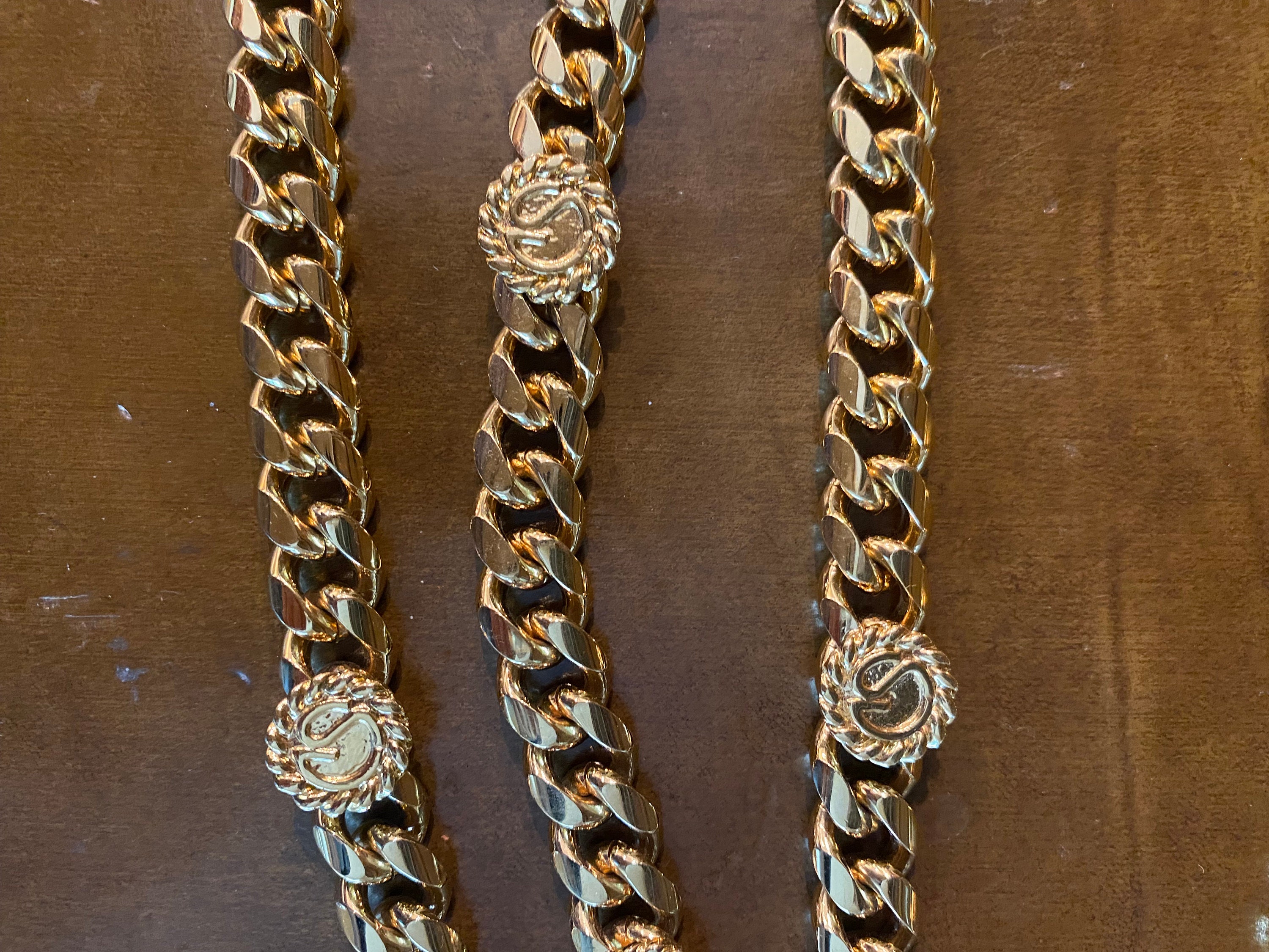 St. John Black Leather Belt 28 Chain Closure Brass 45212 Made Italy strike-gold-belt-guertel-  main image 2