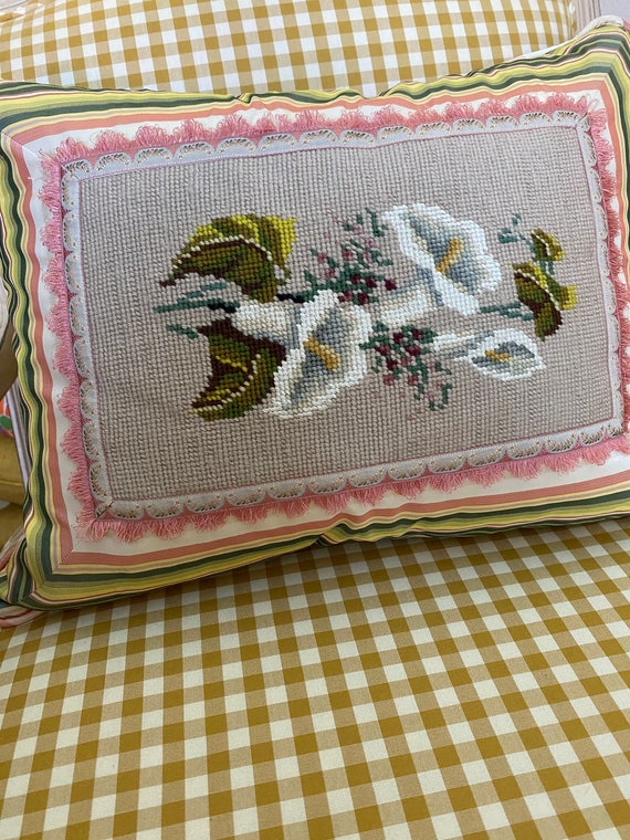 Handmade Pillow With Antique Needlepoint Handmade Pillow With Antique Needlepoint