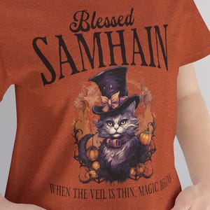 Blessed Samhain Magic Cat T-Shirt: Halloween Season Tee
