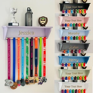 Personalized Medal Hanger and Trophy Shelf, 54cm wide
