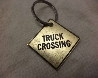 Pavement Ends Street Sign Etched Brass Keychain