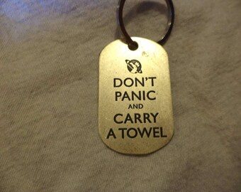 HGTTG inspired Brass Keychain