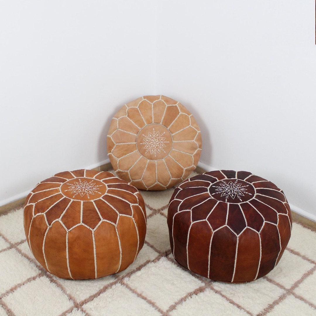 Tan Brown Moroccan Leather Pouf | Maison De Marrakech