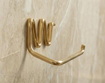Unique Solid Brass Toilet Roll Holder - Wave-Inspired Unlacquered Brass Toilet Paper Holder - Wall Mounted Bathroom Accessory