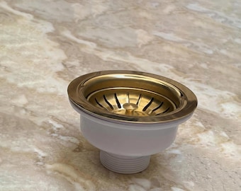 Unlacquered Brass Kitchen Sink Strainer Drain – Solid Brass Sink Waste , Luxury Farmhouse Kitchen Sink Accessory