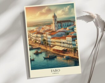 Faro, Portugal, Skyline, Travel, Poster, Print, Art, Home Décor, Wall-Art - A4, A3, A2 Sizes - Gift For Loved ones (Made to Order)