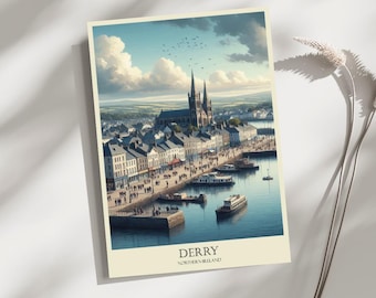 Derry, Londonderry, Northern Ireland,  Travel, Poster, Print, Art, Home Décor, Wall-Art - A4, A3, A2 - Gift For Loved ones (Made to Order)