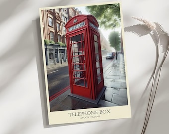 Red Telephone Box, London Street, Travel, Poster, Print, Art, Home Décor, Wall-Art - A4, A3, A2 Sizes - Gift For Loved ones (Made to Order)