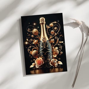 Black Velvet Bubbles, champagnefles, poster, print, kunst, woondecoratie, muurkunst, poster, poster, decoratie - A4, A3, A2-formaten - cadeau voor dierbaren (op bestelling gemaakt)