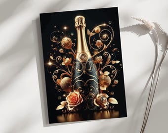 Black Velvet Bubbles, Champagne Bottle, Poster, Print, Art, Home Décor, Wall-Art - A4, A3, A2 sizes - Gift For Loved ones (Made to Order)