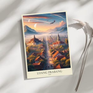 Luang Prabang, Laos. Skyline, Travel, Poster, Print, Art, Home Décor, Wall-Art - A4, A3, A2 Sizes - Gift For Loved ones (Made to Order)