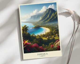 Jamaica, Caribbean, Skyline, Travel, Poster, Print, Art, Home Décor, Wall-Art - A4, A3, A2 Sizes - Gift For Loved ones (Made to Order)