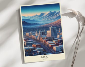 Reno, Nevada, Skyline, Travel, Poster, Print, Art, Home Décor, Wall-Art - A4, A3, A2 Sizes - Gift For Loved ones (Made to Order)